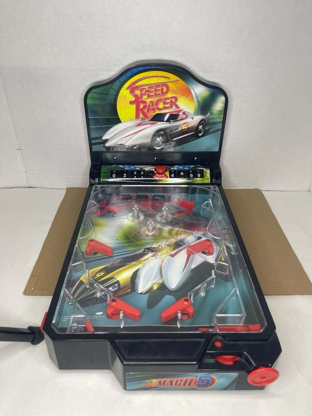 (Works) RARE Speed Racer Movie Mach 5 Tabletop Electronic Pinball Game Funrise